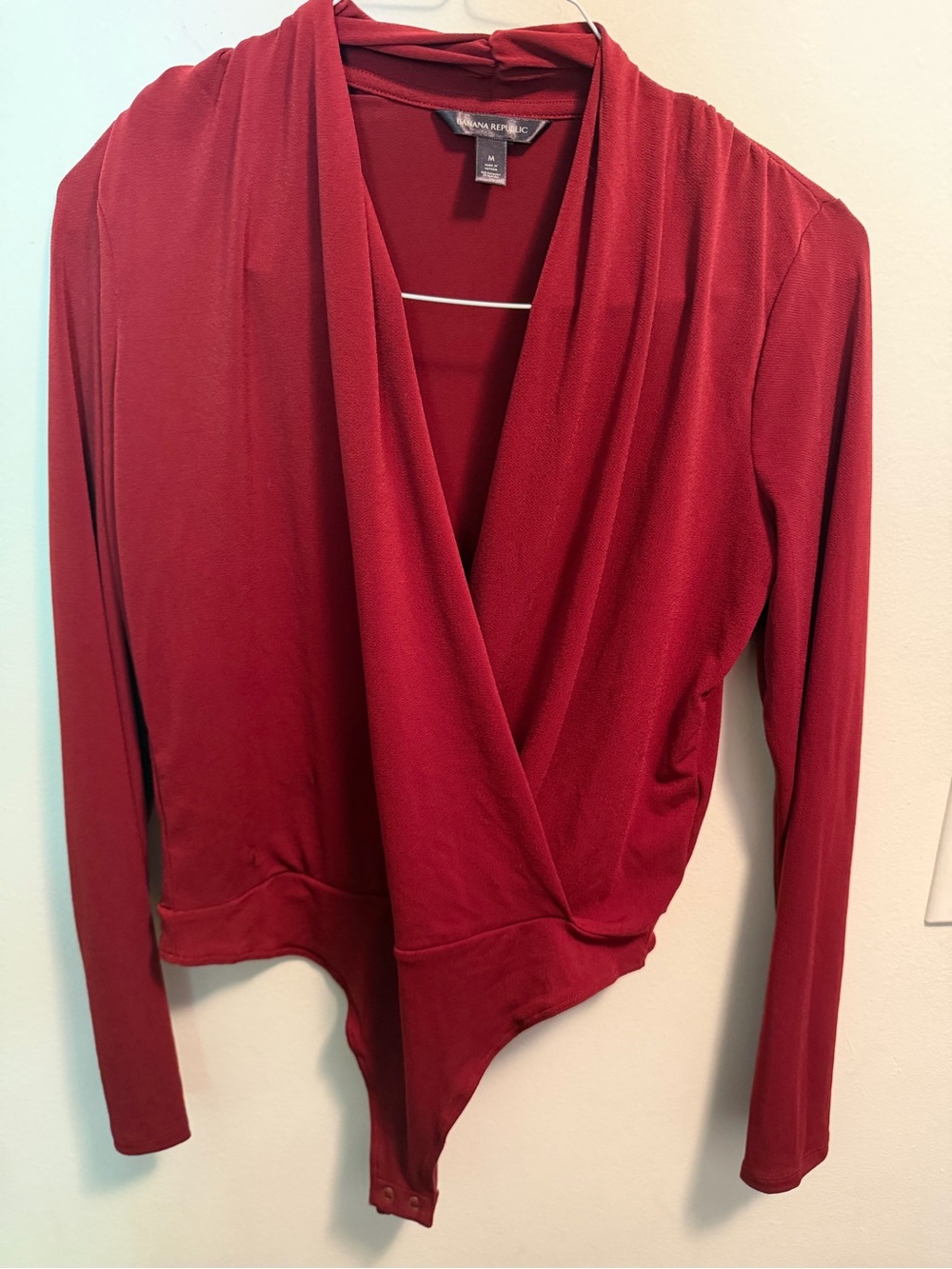 Banana Republic Deep Red Surplice Long-Sleeve Bodysuit